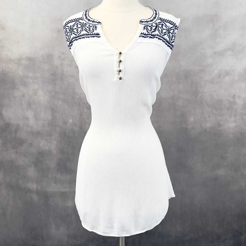 Forever 21 Embroidered Gauzy Top Women Small Tunic Boho Folk Peasant Festival